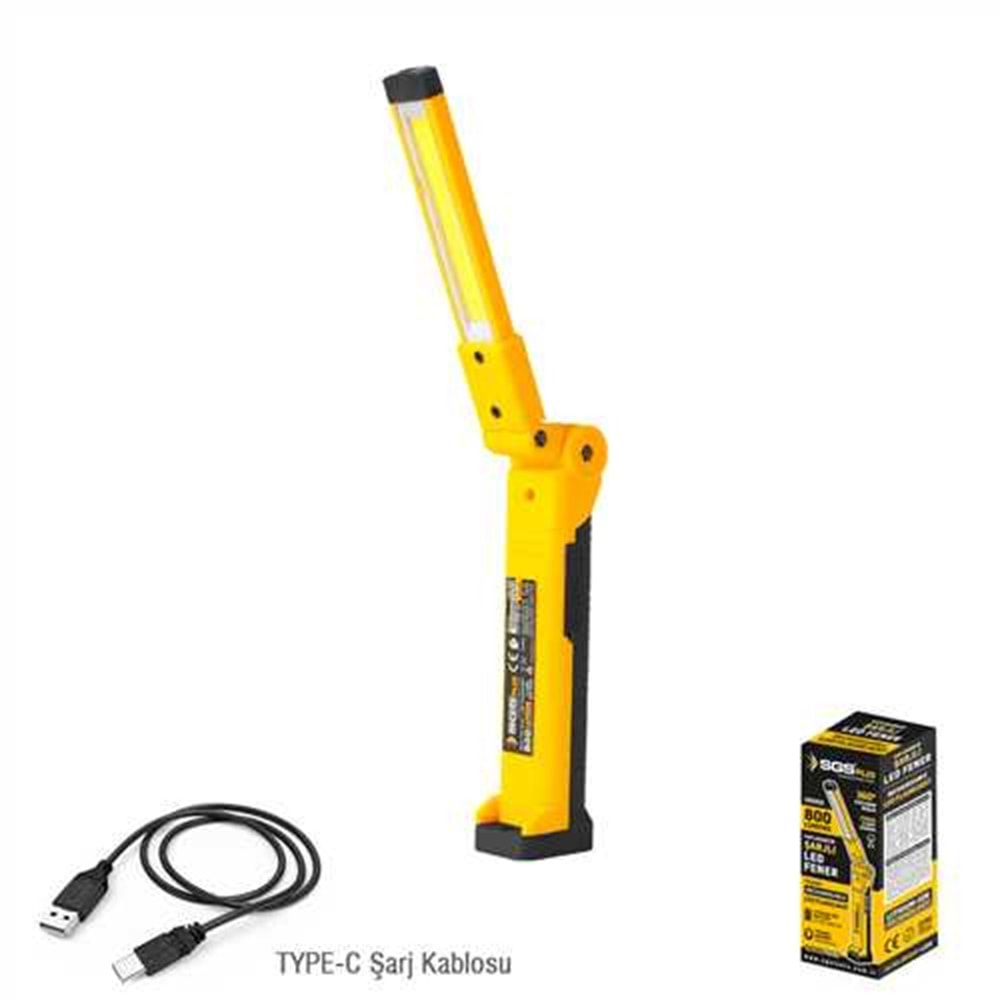 SGS5056 ŞARJLI LED FENER 800 LÜMEN KATLANIR 3.7 V / 2 AH