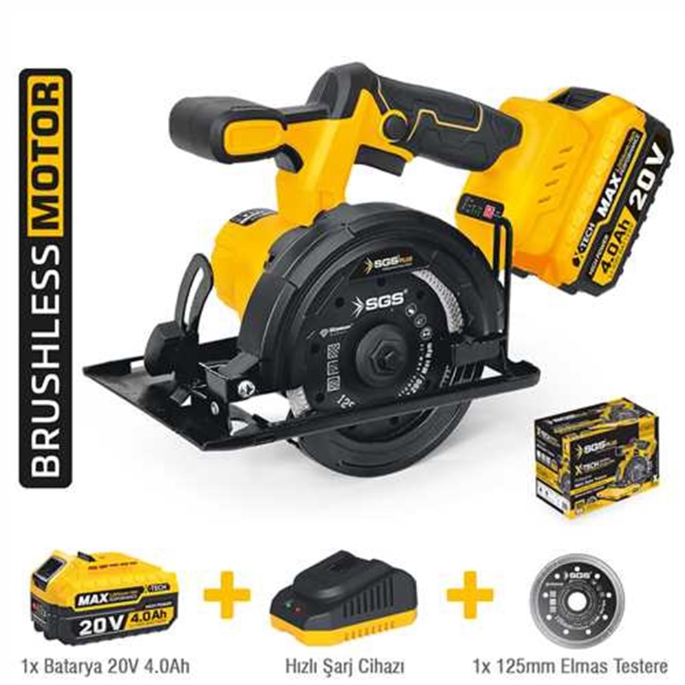SGS5540 AKÜLÜ GRANİT & MERMER KESME MAKİNESİ SETİ 125 MM 1*4.0AH (KÖMÜRSÜZ MOTOR)