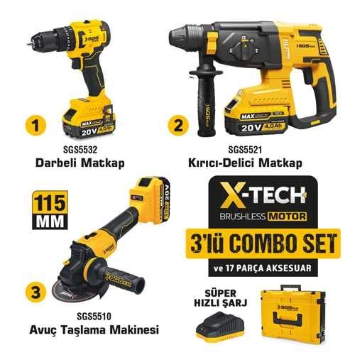 SGS5450 COMBO SET 3 PARÇA (DARBELİ MATKAP / KIRICI-DELİCİ MATKAP / TAŞLAMA MAKİNESİ)
