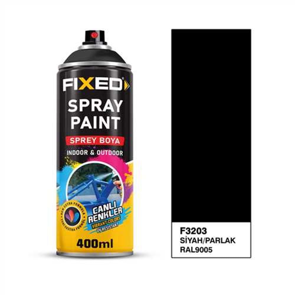 F3203 SPREY BOYA AKRİLİK - SİYAH / PARLAK (RAL9005) 320 GR 400 ML