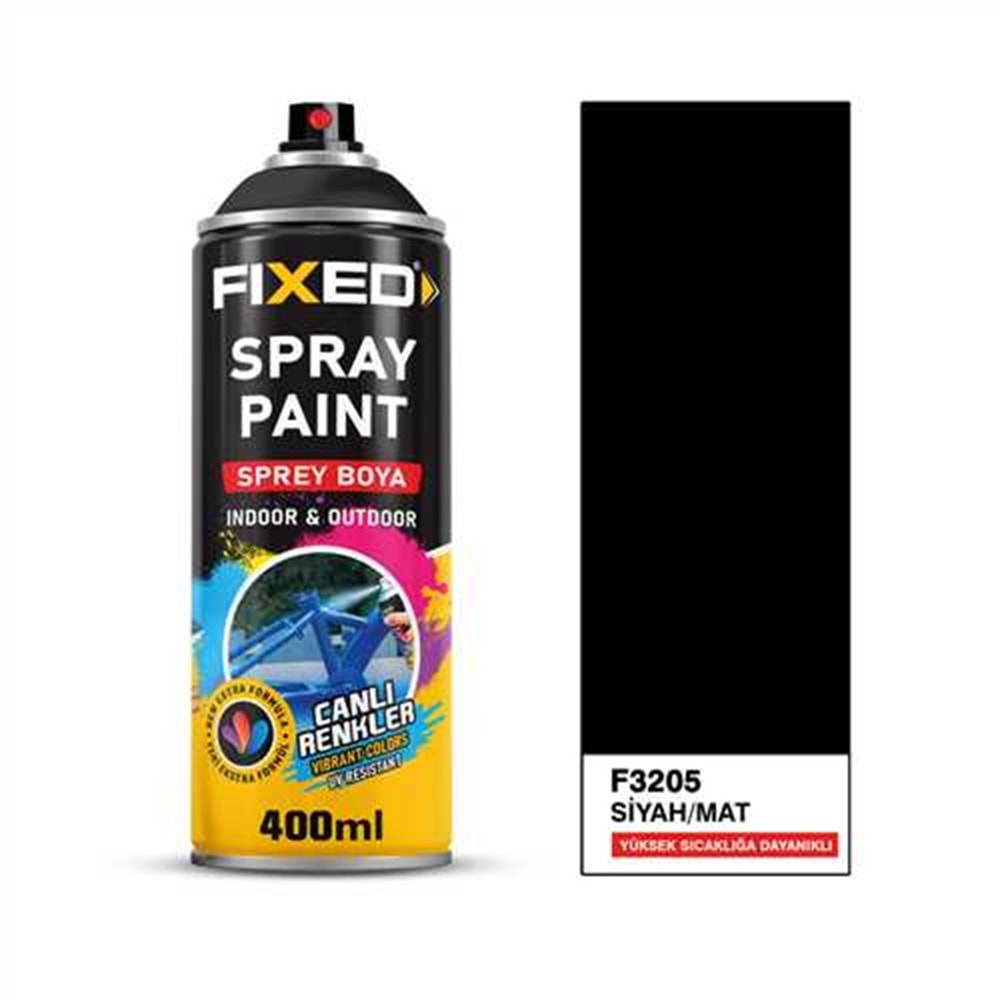 F3205 SPREY BOYA AKRİLİK - SİYAH / MAT YÜKSEK SICAKLİĞA DAYANIKLI 320 GR 400 ML