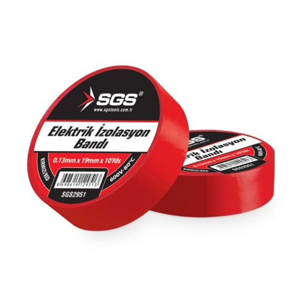 SGS2951 ELEKTRİK İZOLASYON BANDI KIRMIZI 19MM*10YRD